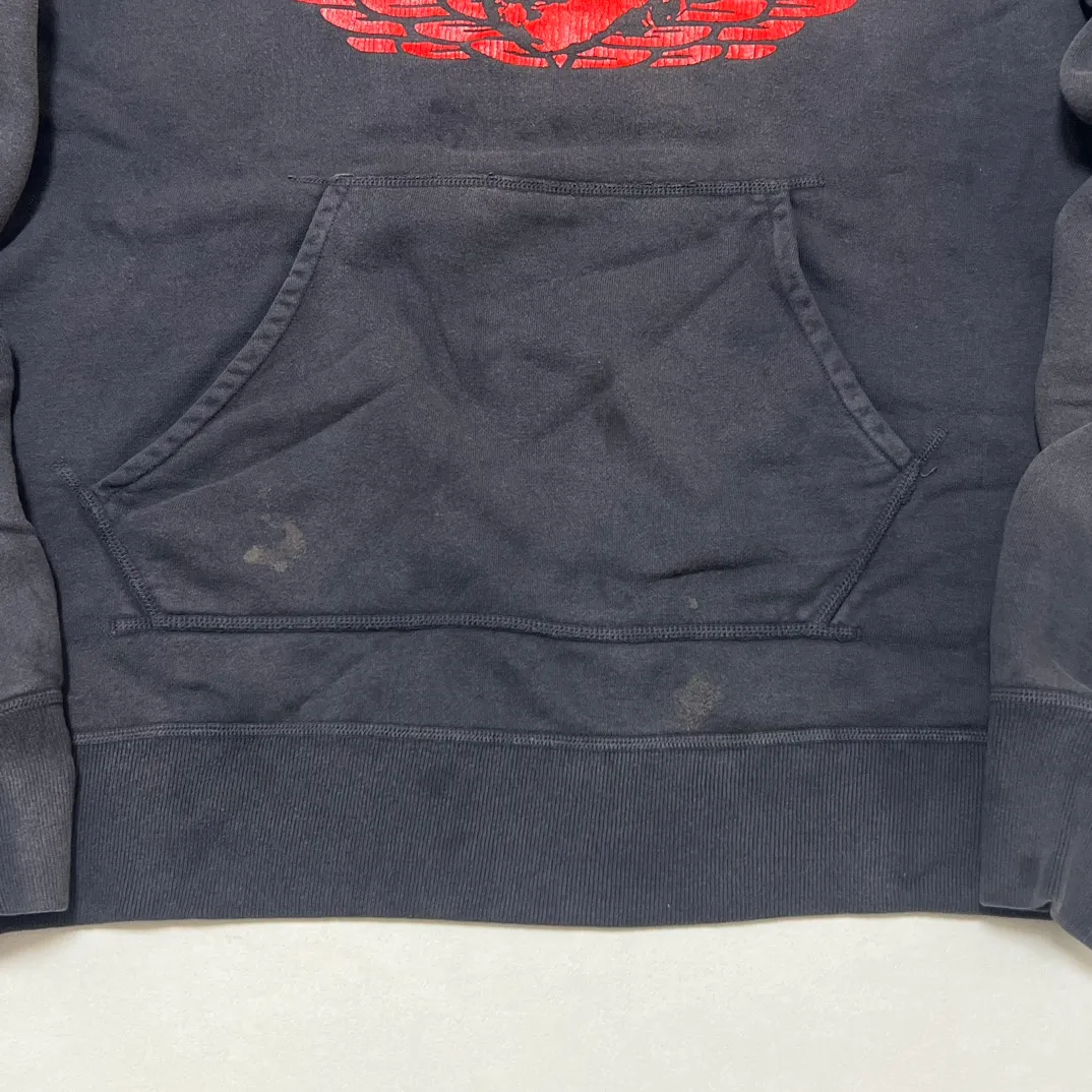SAINT Mxxxxxx ANGEL HOODIE/BLK Angel Rebirth Crack Printed Retro Distressed Hoodie Assute dyeing, full-length spray-on fade, heavy fermentation wash, NEW VINTAGE texture, factory four-needle and six-thread workmanship, boneless patchwork, more comfortable to wear, genuine level crack print/accessories restored